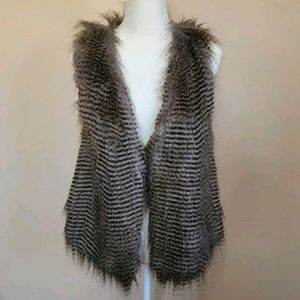NWT Charlie Paige  Faux Fur Vest Fully Lined Black & Brown Striped Size S